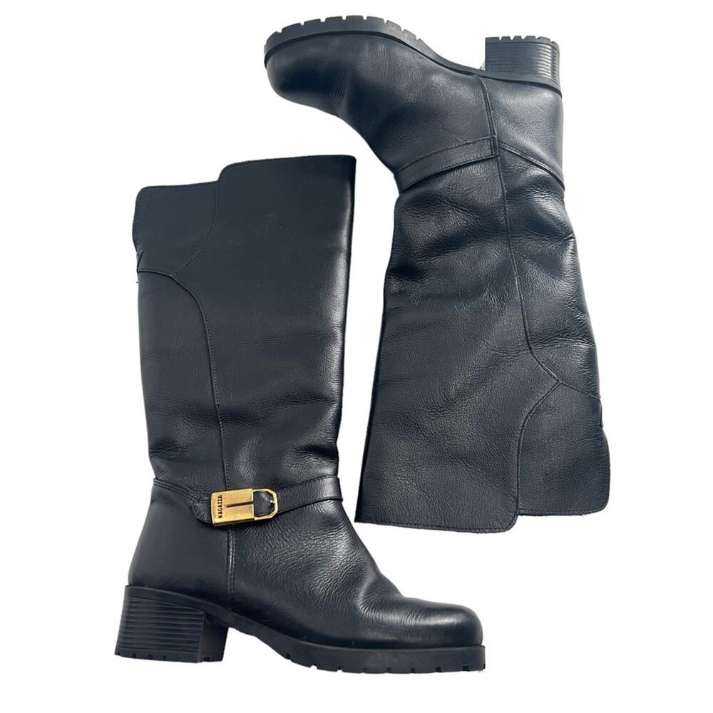 Ragazza Made In Portugal Black Leather Fur Lined  Boots Gold Buckle Size EU 37